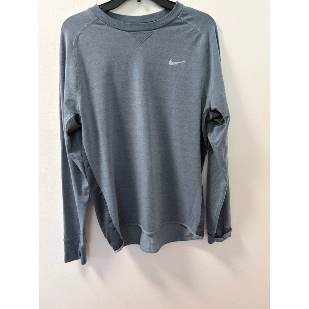 Nike Dri-FIT Running Mens L Gray T-Shirt Reflective Swoosh Logo Sleeve Shirt